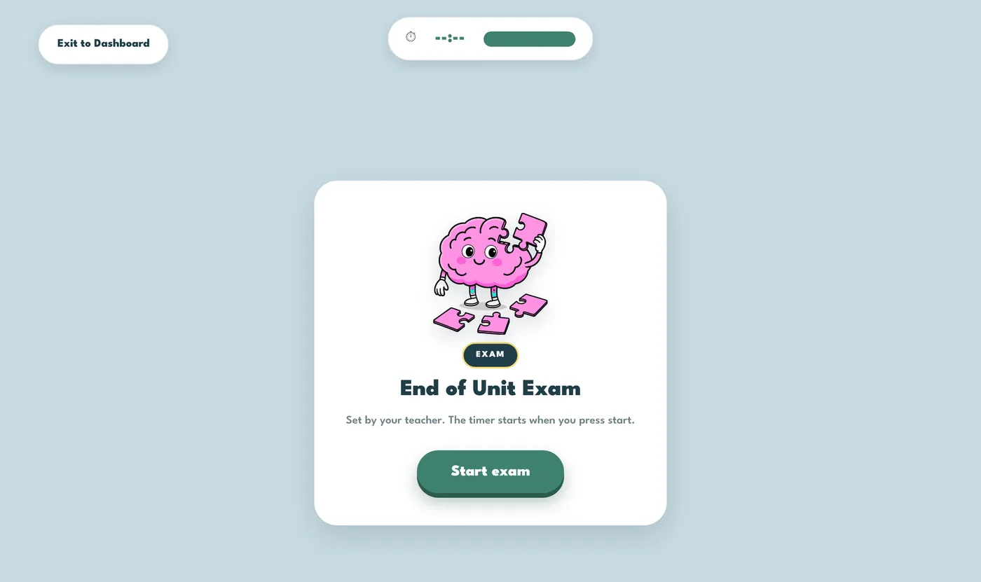 The start screen of an exam