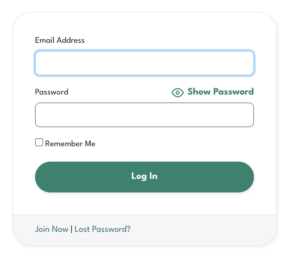 The sign-in page, with Lost Password under the Log In button