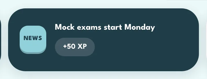 A News tile in My Assignments showing its XP
