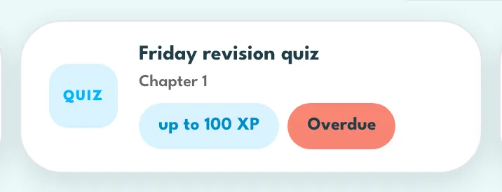 A quiz tile in My Assignments showing up to 100 XP