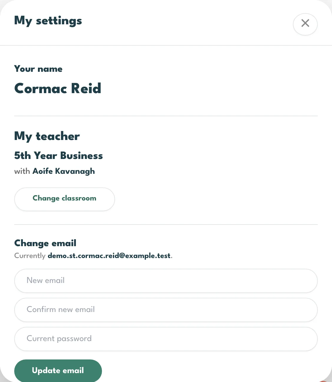 The My settings panel