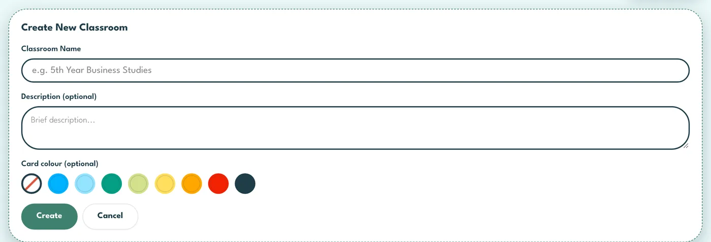 The Create New Classroom form