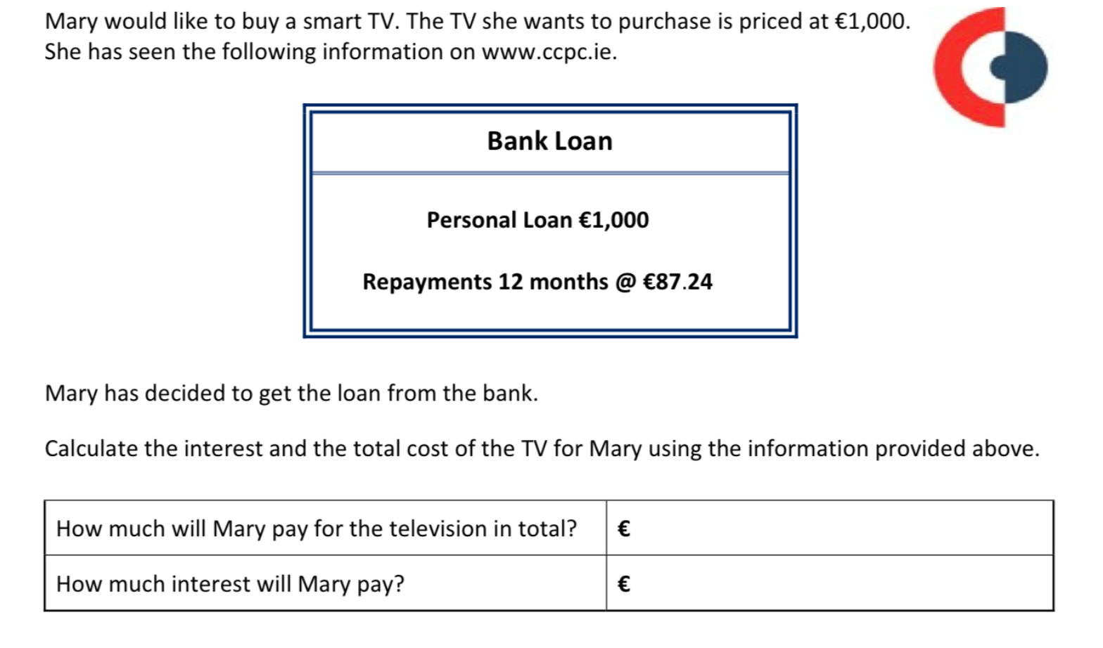 2023 Paper Q15 loan calculation