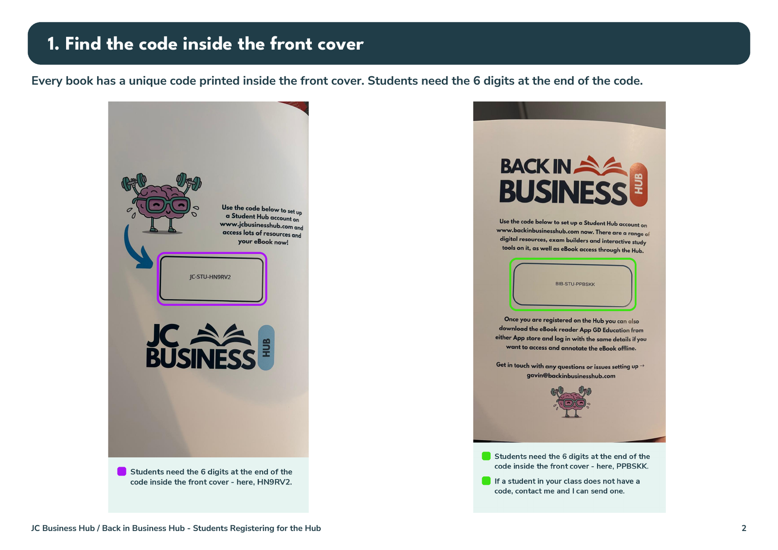 Finding the code inside the front cover