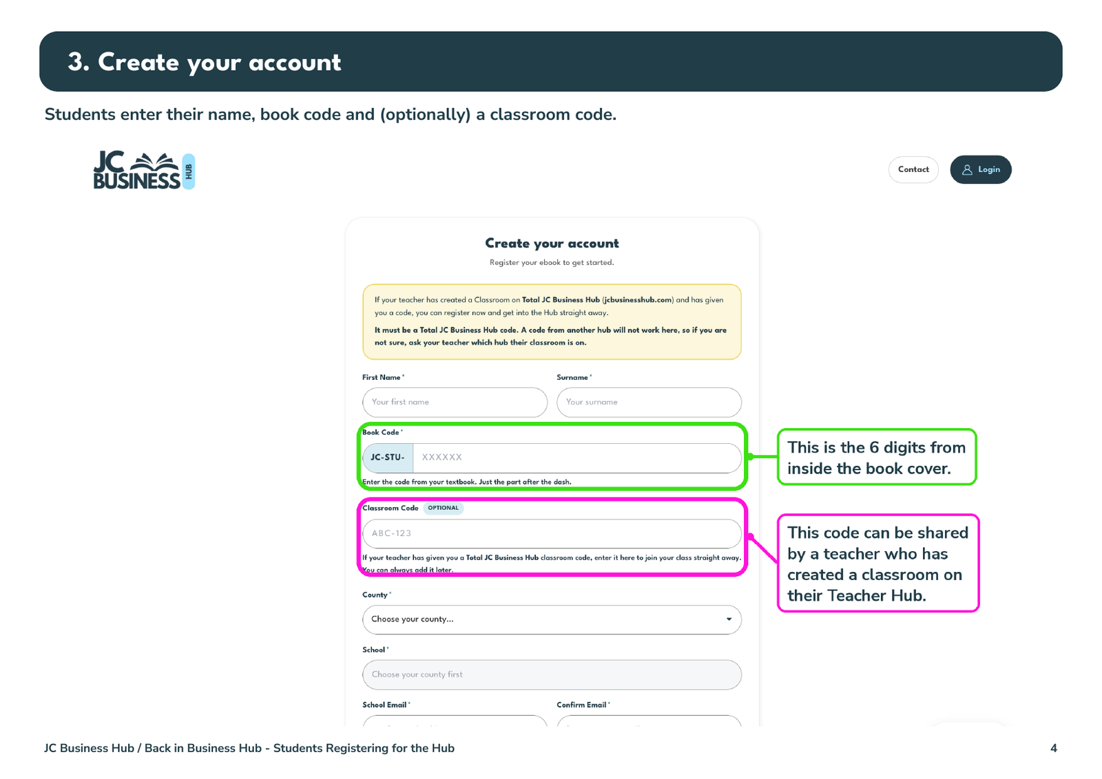 The registration form