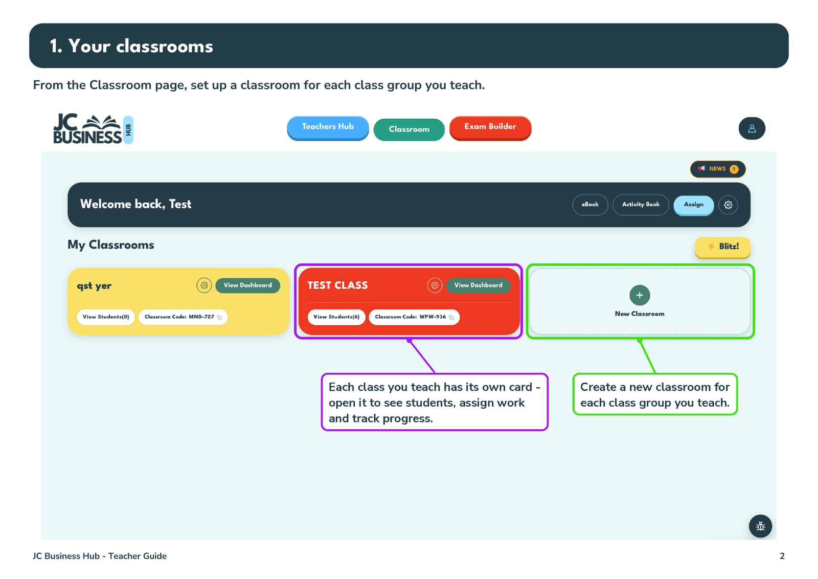 Setting up classrooms on the Teacher Hub